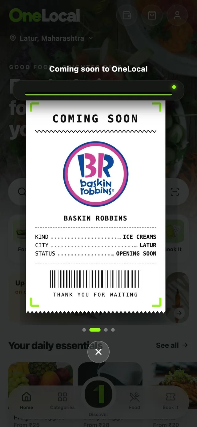 A brand's coming-soon card in the OneLocal app